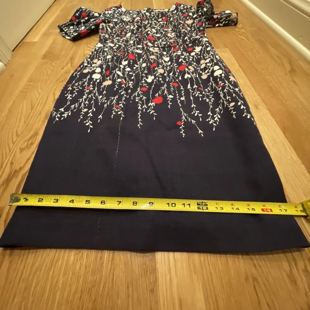 Boden Navy Floral Print Cotton Sleeve Sheath Dress Size US 8R Preppy Classic - Picture 9 of 12